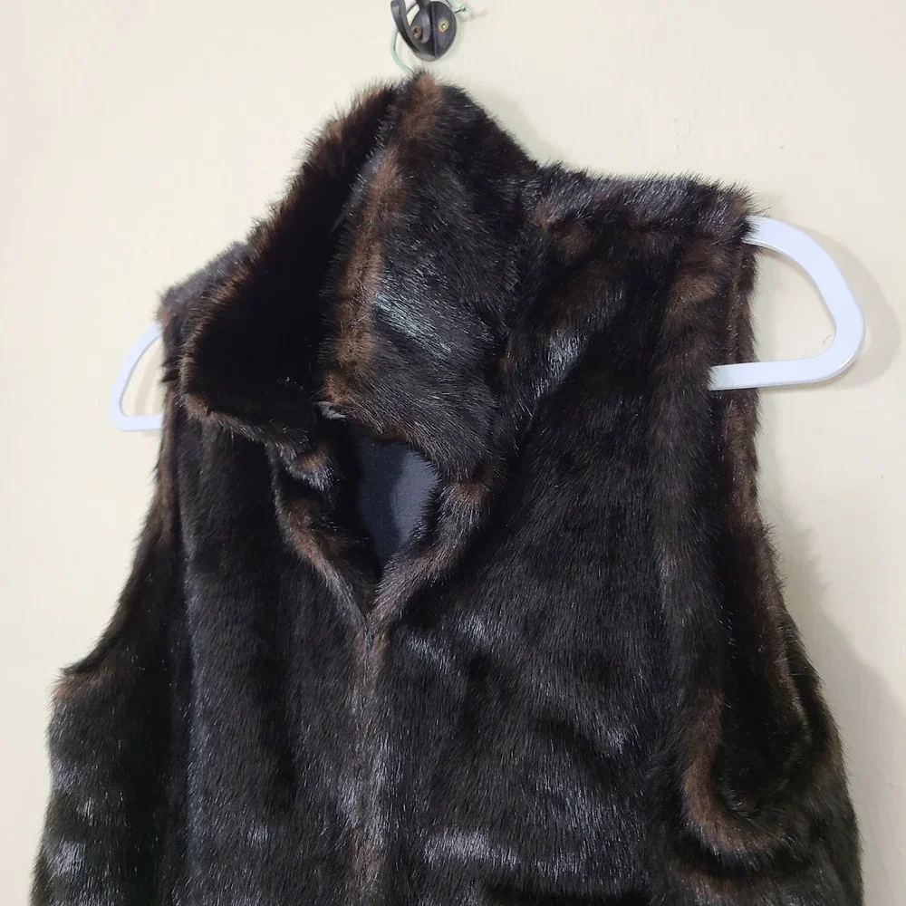 Dark Brown Faux Fur‎ Womens S Vest Mob Wife Luxury Winter Glam Elevated Casual